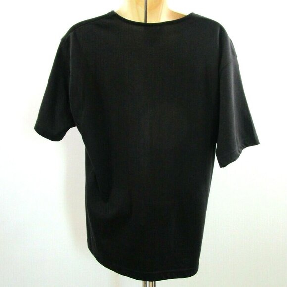 Womens Top Size Large Black Embroidered Neckline Short Sleeves A&M Collection - Picture 4 of 8